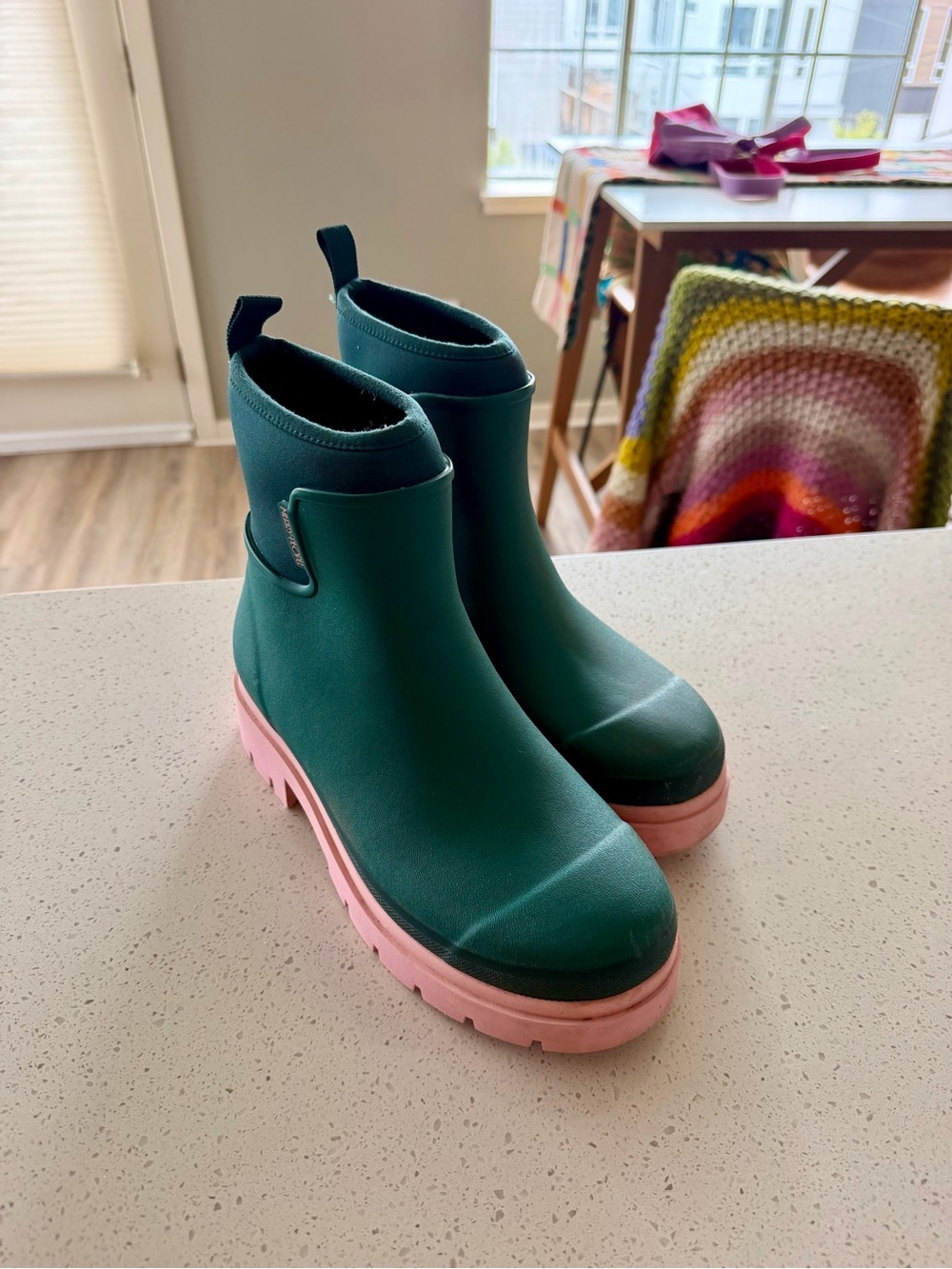 Merry People Rain Boots with Pink Platform Sole